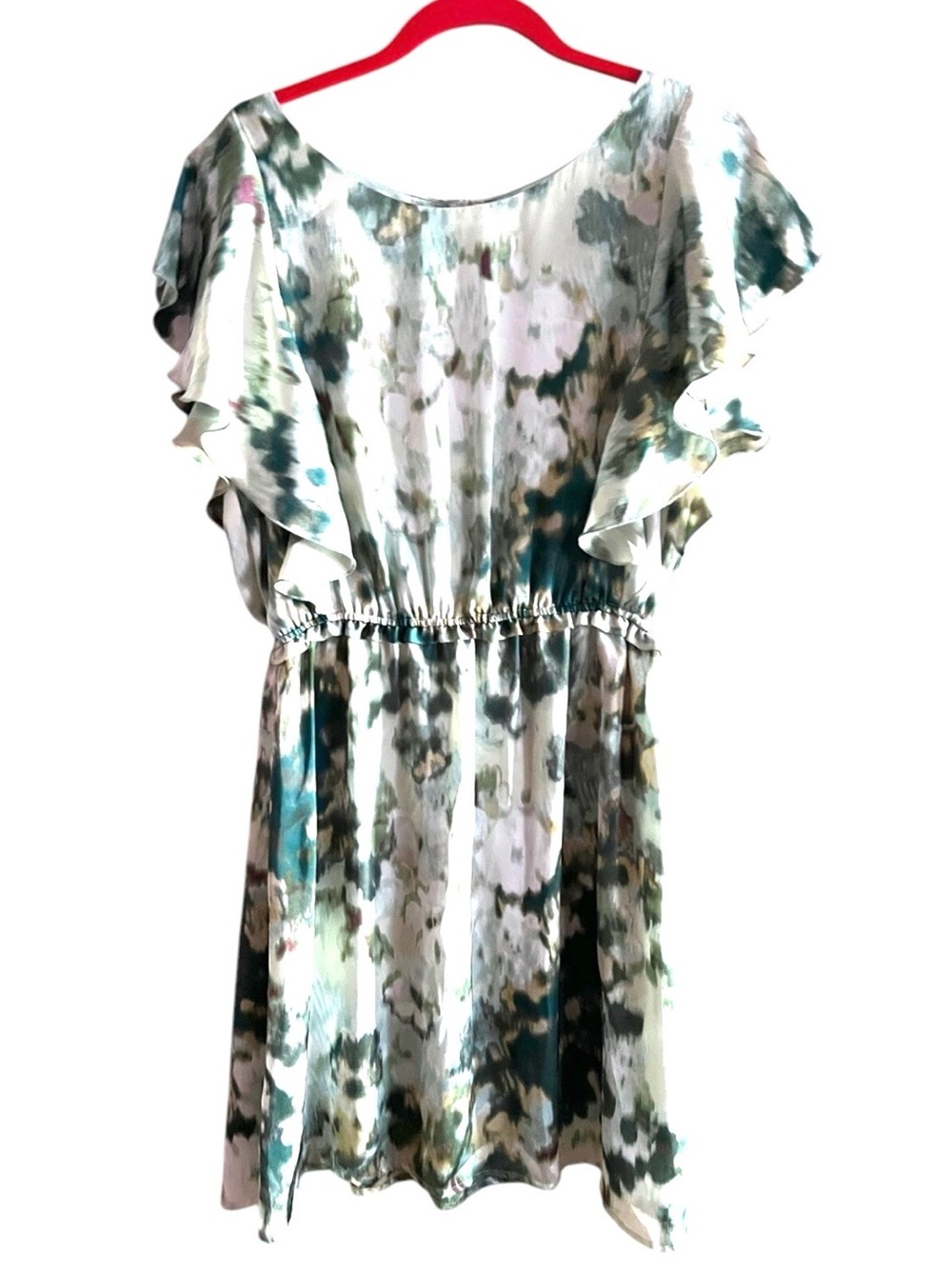 H&M Floral Watercolor Dress US 8 Flutter Sleeve Lined Knee Length Garden Party